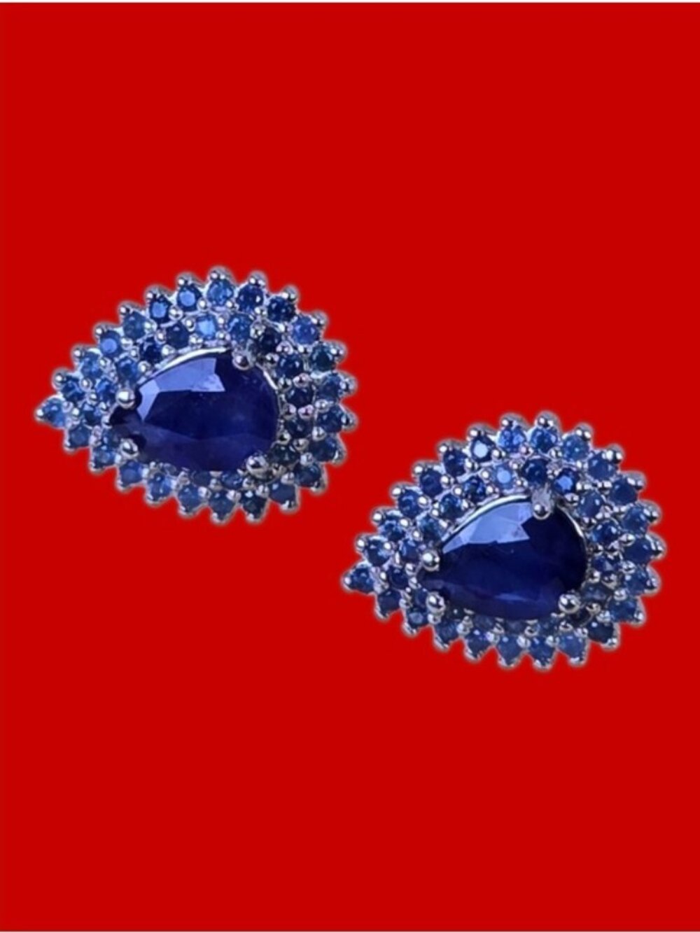 925 Sterling Silver Earrings with Natural Blue Sapphire & Sapphire Gems